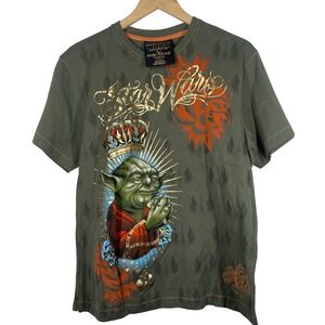 Marc Ecko Star Wars Yoda Graphic T-Shirt Olive Green Gold Foil Mens Large 2008
